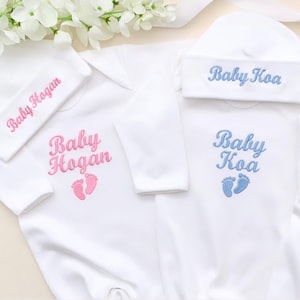 Embroidered Personalised Babygrow Gift Set - Newborn Personalised Babygrow & Hat - Personalised Baby Outfit - Personalised Baby Shower Gift