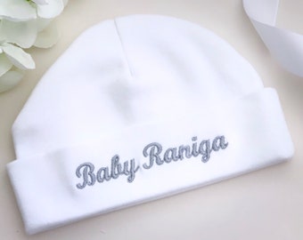 Embroidered Personalised Baby Hat, Embroidered round Baby Hat, Baby Shower Gift, Embroidered Baby Hat, Newborn Baby Gift - Newborn Baby Hat