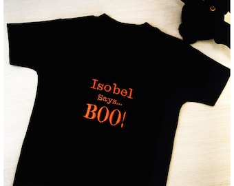 Embroidered Personalised Halloween T-Shirt - Toddler Halloween T-Shirt -  Halloween T-Shirt - Name Halloween Outfit