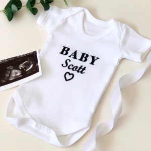 Embroidered Baby Announcement Vest - Pregnancy Announcement Onesie - Baby Reveal Babygrow - Pregnancy Reveal - Baby Surname Vest