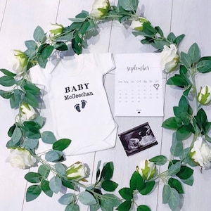 Baby Announcement Vest - Footprints Personalised Baby Vest - Baby Name Onesie - Pregnancy Announcement Babygrow - Baby Reveal Onesie