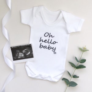 Embroidered Baby Announcement Vest - Hello Baby Announcement Onesie - Baby Name Onesie - Pregnancy Reveal Vest - Hello Baby Babygrow