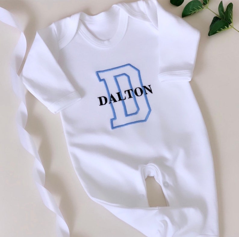 Embroidered Large Initial Babygrow Baby Initial Vest Etsy UK