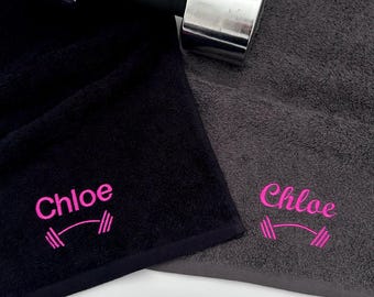 Toalla de gimnasio con mancuernas bordadas - Toalla de gimnasio personalizada - Toalla de gimnasio con mancuernas - Toalla de gimnasio con pesas - Toalla deportiva bordada - Regalo para el gimnasio