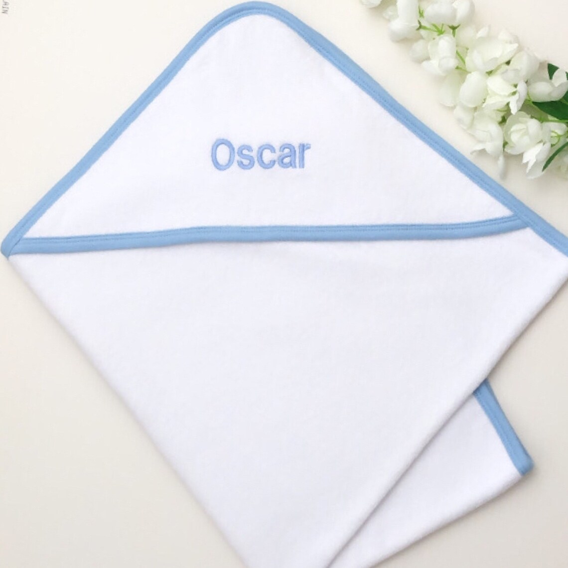 Italian Cotton Baby Towel Set, Hand-Embroidered with Bow