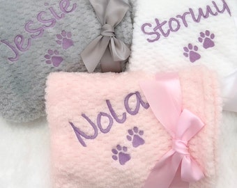 Dog Blanket - Cat Blanket- Personalised Dog Blanket -  Puppy Blanket - Paw Print Blanket - Super Soft Pet Blanket - Embroidered Blanket