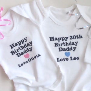 Embroidered Happy Birthday Daddy T-Shirt - Happy Birthday Mummy T-Shirt - Birthday T-Shirt - Happy Birthday Vest - Birthday Babygrow