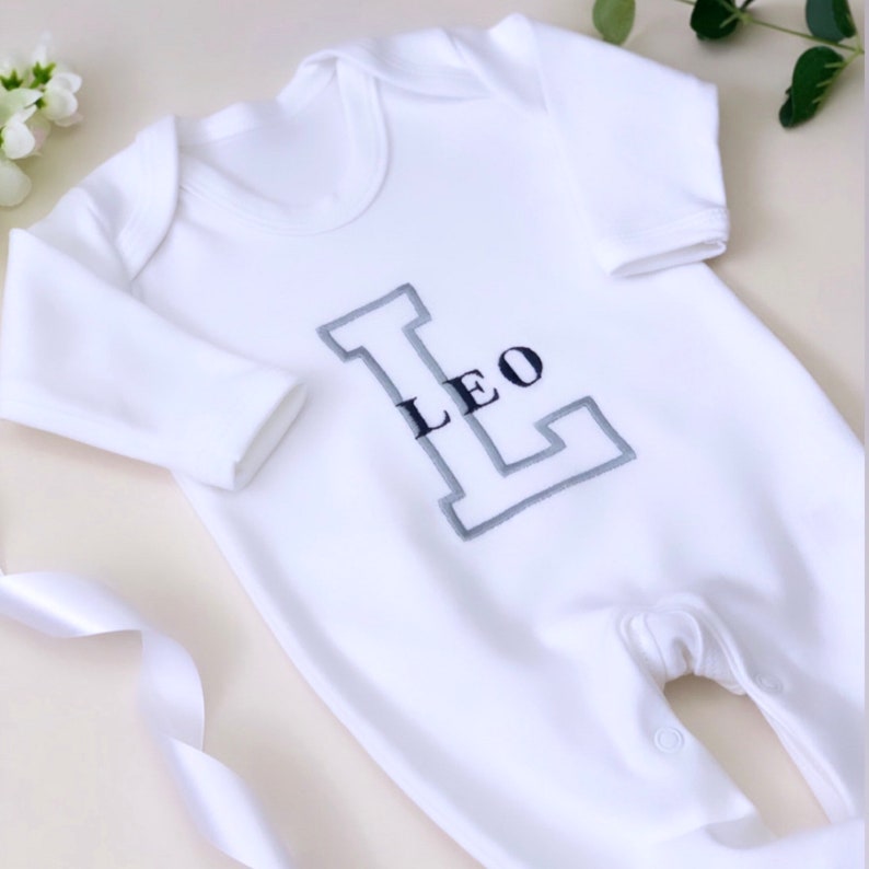 Embroidered Large Initial Babygrow Baby Initial Vest Etsy UK