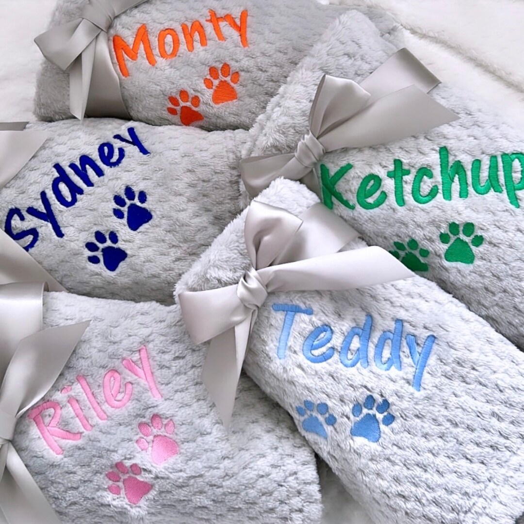 Personalised Dog Blanket Embroidered Dog Blanket Puppy Blanket Cat Blanket Paw Print Blanket
