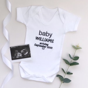 Embroidered Personalised Pregnancy Announcement Vest - Baby Announcement Babygrow - Baby Name Onesie - Pregnancy Reveal Vest - New Baby Vest