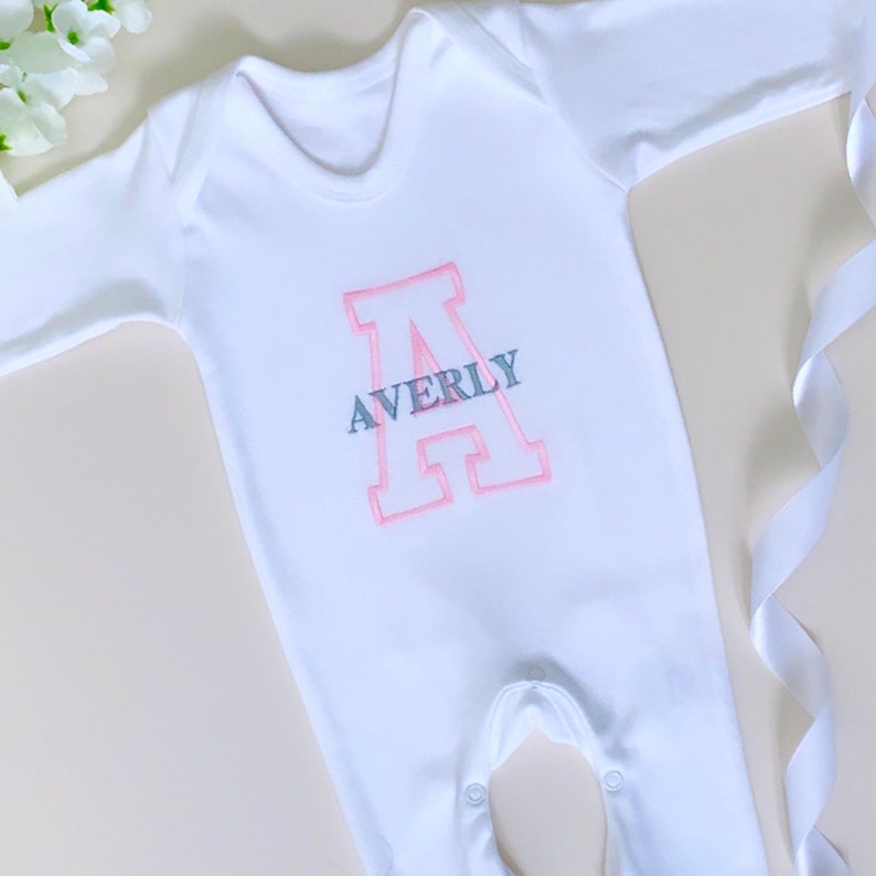 Embroidered Large Initial Babygrow Baby Initial Vest Etsy UK