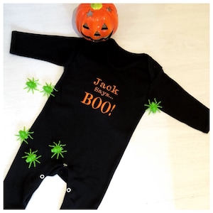 Embroidered Personalised Halloween Babygrow - Baby Halloween - Halloween Baby Sleepsuit - Embroidered Halloween Romper - Halloween Outfit