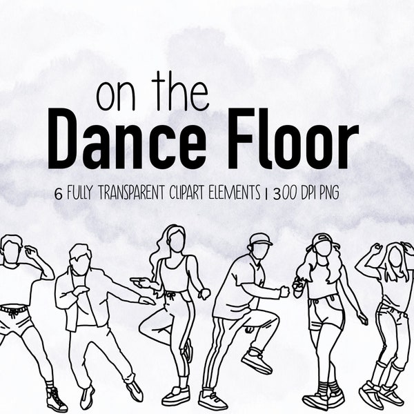 On The Dance Floor - Six hand drawn clipart images of shuffle dancers with fully transparent backgrounds. Limited commercial use included