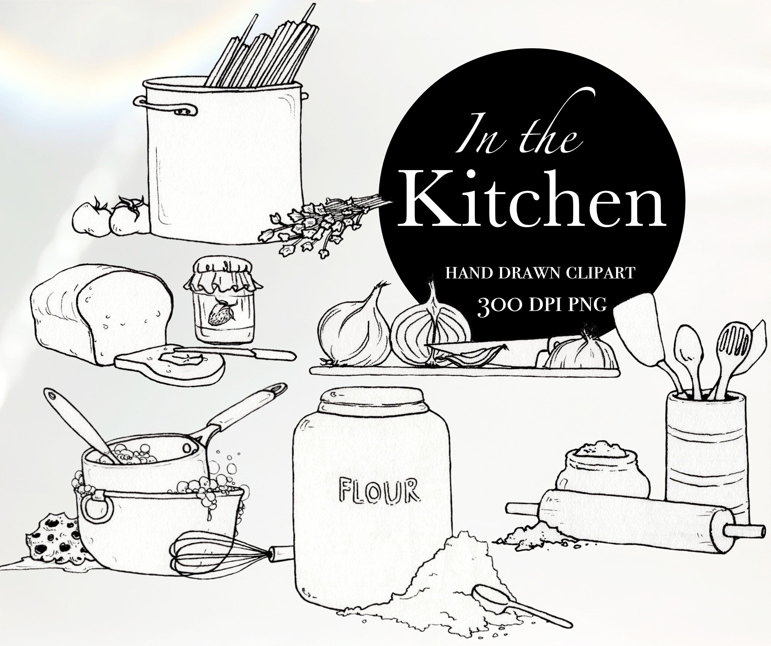 In the Kitchen Clipart, Kitchen Decor, Kitchen Art, Farmhouse Sign, Clipart  House, House Clip Art, Food Clipart, Food Art, Food Prints - Etsy, image size:2541x2130