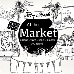 Op de markt Clipart, Boerenmarkt, Marktbord, Boer Clipart, Boerderij Clipart, Verse bloemen Teken, Vers van de boerderij, Honing Clipart