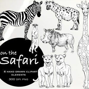 Auf der Safari Clipart, Afrikanische Tiere Clipart, Clipart schwarz weiß, Clipart für kommerzielle Nutzung, Natur Clipart, Safari Tiere, Clip Art