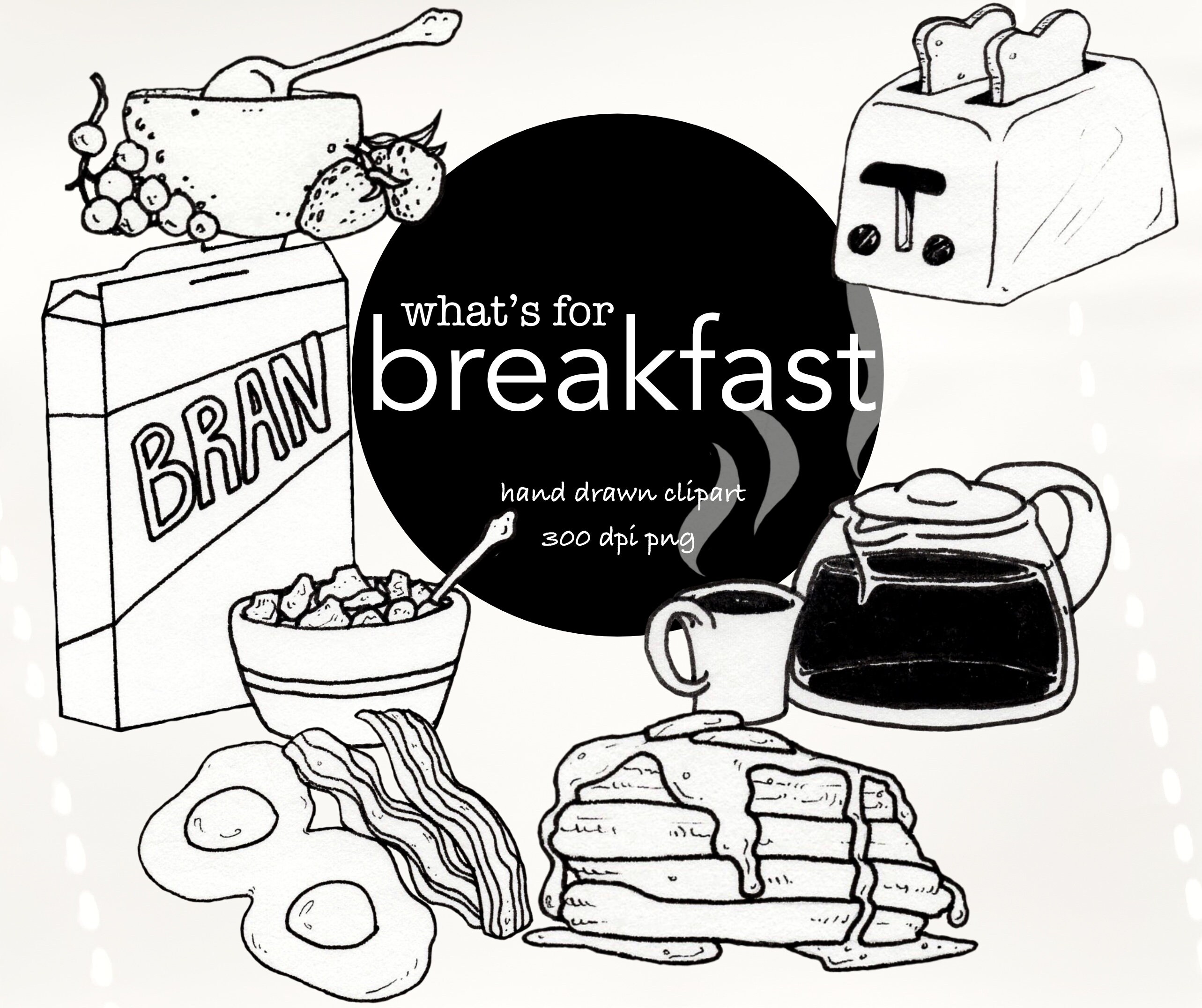What's for Breakfast Clipart, Eggs and Bacon, Clipart Coffee Mug