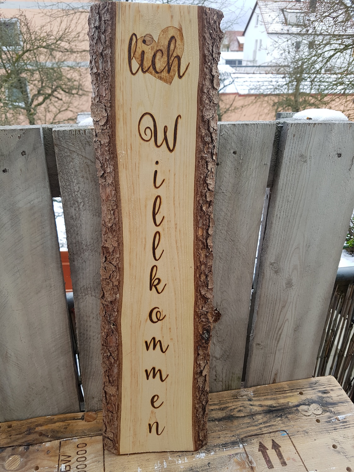 Kleiner Holzaufsteller Deko Holzstele Willkommen Holz Stele Etsy