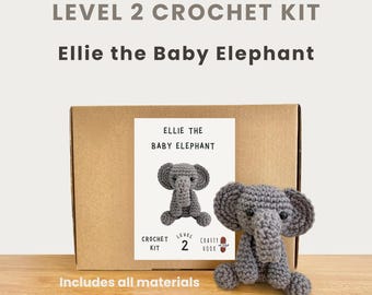 Ellie the Baby Elephant 100% Cotton Crochet Kit - Amigurumi Animal DIY Kit | Starter Pack