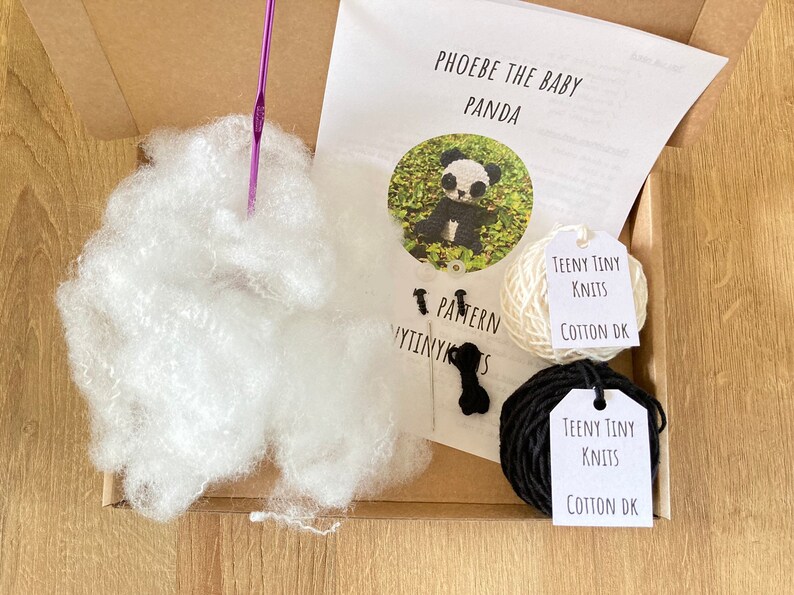 Crochet kit for a cute amigurumi animal toy ~ Phoebe the baby Panda