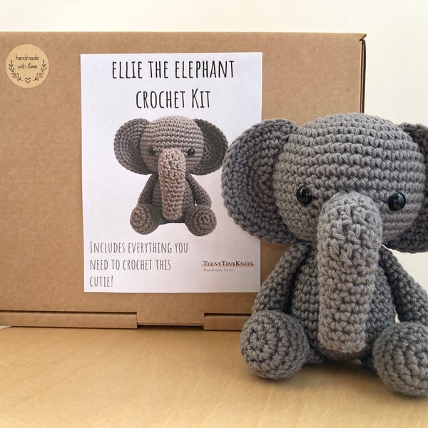 Crochet kit for a cute amigurumi animal toy ~ Ellie the Elephant ~ DIY kit/crafting kit/starter pack