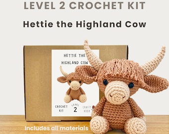 Hettie the Highland Cow 100% Cotton Crochet Kit - Amigurumi Animal DIY Kit | Starter Pack