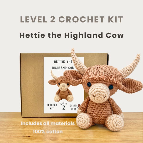 Hettie the Highland Cow 100% Cotton Crochet Kit - Amigurumi Animal DIY Kit | Starter Pack