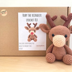 Crochet kit for a cute amigurumi animal Christmas toy ~ Ruby the Reindeer ~ DIY kit/crafting kit/starter pack