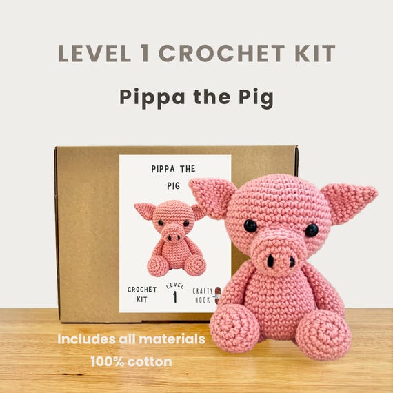 Pippa the Pig 100% Cotton Crochet Kit - Amigurumi Animal DIY Kit | Beginner Friendly