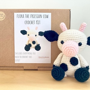 Crochet kit for a cute amigurumi animal toy ~ Flora the Friesian Cow ~ DIY kit/crafting kit/starter pack