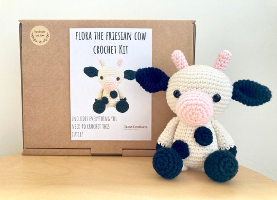 Crochet Kit for a Cute Amigurumi Animal Toy Flora the Friesian Cow