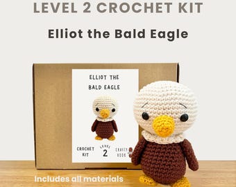 Elliot the Bald Eagle 100% Cotton Crochet Kit - Amigurumi Animal DIY Kit | Starter Pack