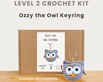 Ozzy the Owl Keyring 100% Cotton Crochet Kit - Amigurumi Amimal DIY Kit | Starter Pack