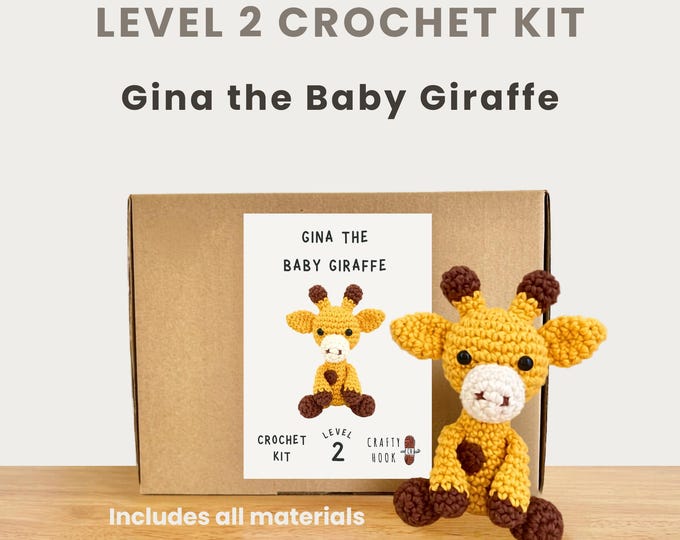 Gina the Baby Giraffe 100% Cotton Crochet Kit - Amigurumi Animal DIY Kit | Starter Pack