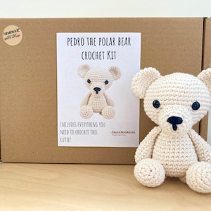 Crochet kit for a cute amigurumi animal Christmas toy ~ Pedro the Polar Bear ~ DIY kit/crafting kit/starter pack