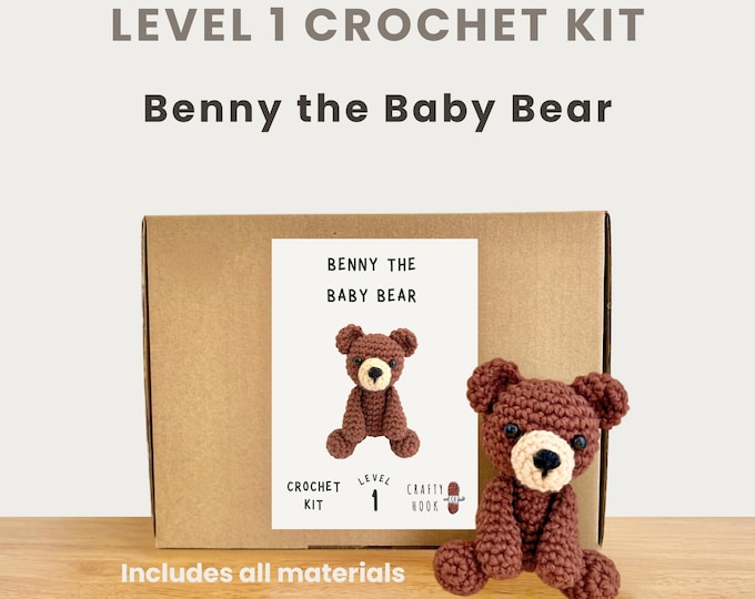 Benny the Baby Bear 100% Cotton Crochet Kit - Amigurumi Animal DIY Kit | Beginner Friendly