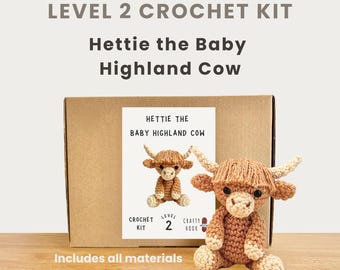 Hettie the Baby Highland Cow 100% Cotton Crochet Kit - Amigurumi Animal DIY Kit | Starter Pack