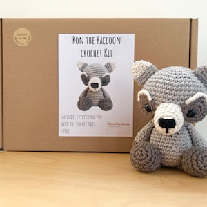 Crochet kit for a cute amigurumi animal toy ~ Ron the Raccoon ~ DIY kit/crafting kit/starter pack