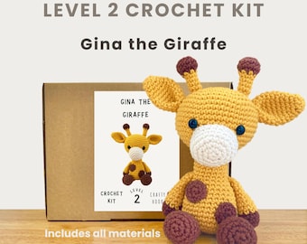 Gina the Giraffe 100% Cotton Crochet Kit - Amigurumi Animal DIY Kit | Starter Pack