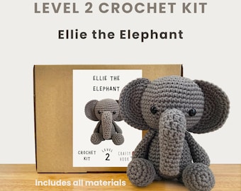Ellie the Elephant 100% Cotton Crochet Kit - Amigurumi Animal DIY Kit | Starter Pack