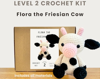 Flora the Friesian Cow 100% Cotton Crochet Kit - Amigurumi Animal DIY Kit | Starter Pack