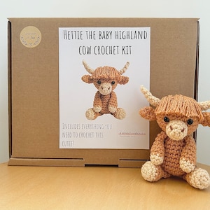 Crochet kit for a cute amigurumi animal toy ~ Hettie the baby Highland Cow ~ DIY kit/crafting kit/starter pack
