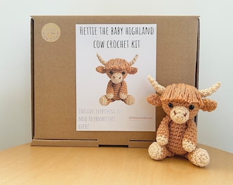 Crochet kit for a cute amigurumi animal toy ~ Hettie the baby Highland Cow ~ DIY kit/crafting kit/starter pack