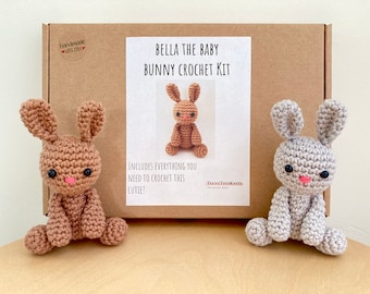 Crochet kit for a cute amigurumi animal toy ~ Bella the baby Bunny ~ DIY kit/crafting kit/starter pack