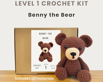 Benny the Bear 100% Cotton Crochet Kit - Amigurumi Animal DIY Kit | Beginner Friendly