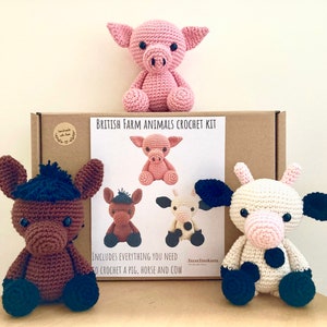 Crochet kit for cute amigurumi animal farm toys/bundle/DIY crochet kit/crafting kit/starter pack