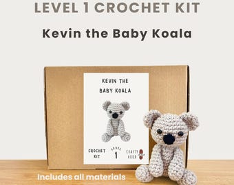 Kevin the Baby Koala 100% Cotton Crochet Kit - Amigurumi Animal DIY Kit | Beginner Friendly