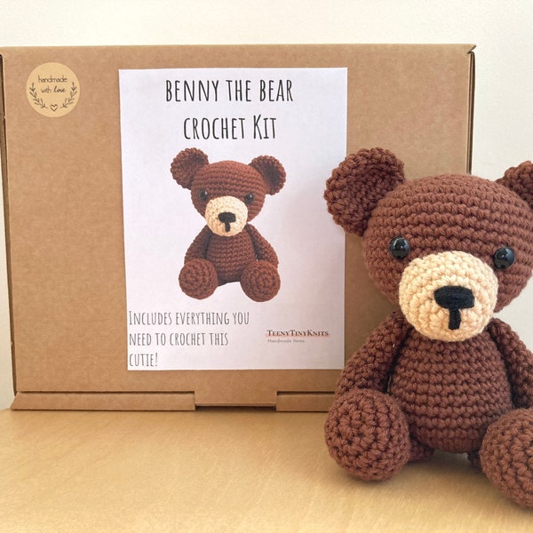 Crochet kit for a cute amigurumi animal toy ~ Benny the Bear ~ DIY kit/crafting kit/starter pack