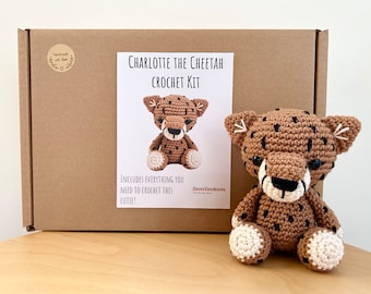 Kit de ganchillo para un lindo juguete animal amigurumi ~ Charlotte the Cheetah ~ Kit de bricolaje/kit de artesanía/paquete de inicio