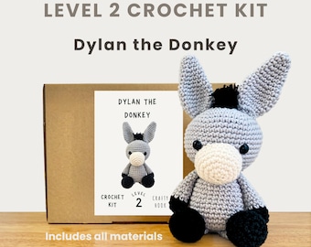 Dylan the Donkey 100% Cotton Crochet Kit - Amigurumi Animal DIY Kit | Christmas Starter Pack